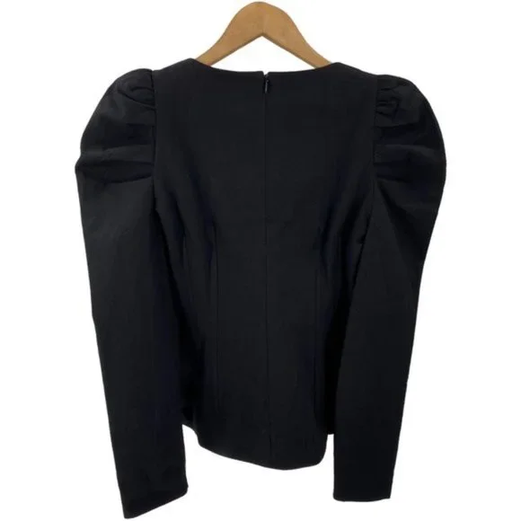 Tuckernuck NEW Black Calla Structured Puff Sleeve Button Blouse Size XL - Picture 7 of 11